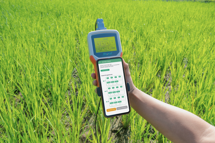 Sensor Jinawi MSMB menampilkan data nutrisi tanah dan rekomendasi pemupukan real-time di aplikasi mobile untuk tanaman padi