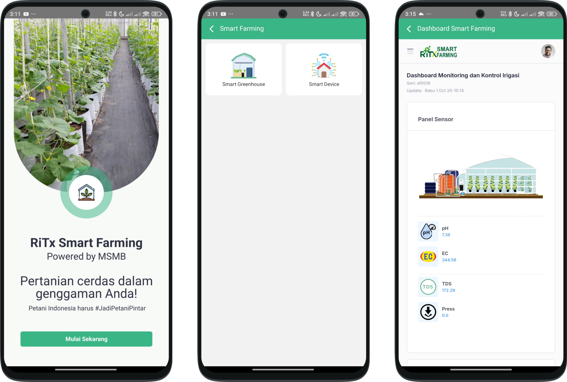 Tampilan RiTx smart farming mobile